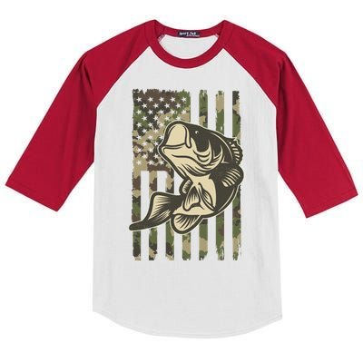 American US Camouflage Flag Bass Fishing Kids Colorblock Raglan Jersey