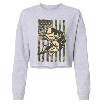 American US Camouflage Flag Bass Fishing Cropped Pullover Crew