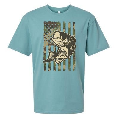 American US Camouflage Flag Bass Fishing Sueded Cloud Jersey T-Shirt