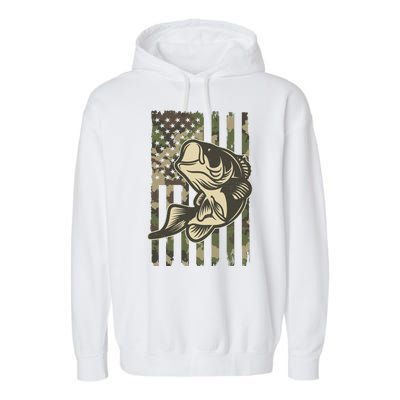 American US Camouflage Flag Bass Fishing Garment-Dyed Fleece Hoodie