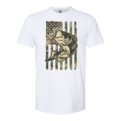 American US Camouflage Flag Bass Fishing Softstyle CVC T-Shirt