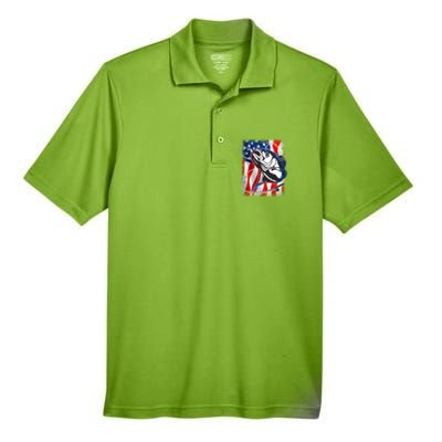 American USA Flag Bass Fishing Fan Men's Origin Performance Piqué Polo