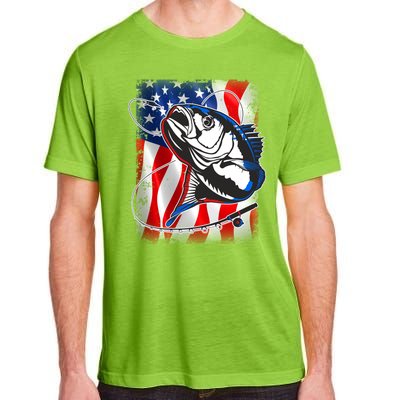 American USA Flag Bass Fishing Fan Adult ChromaSoft Performance T-Shirt