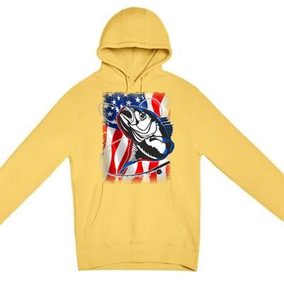 American USA Flag Bass Fishing Fan Premium Pullover Hoodie