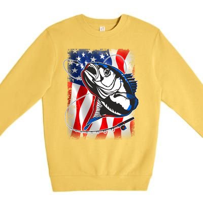 American USA Flag Bass Fishing Fan Premium Crewneck Sweatshirt