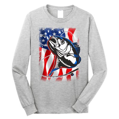 American USA Flag Bass Fishing Fan Long Sleeve Shirt