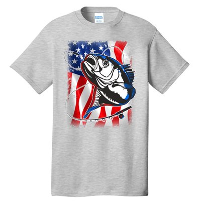 American USA Flag Bass Fishing Fan Tall T-Shirt