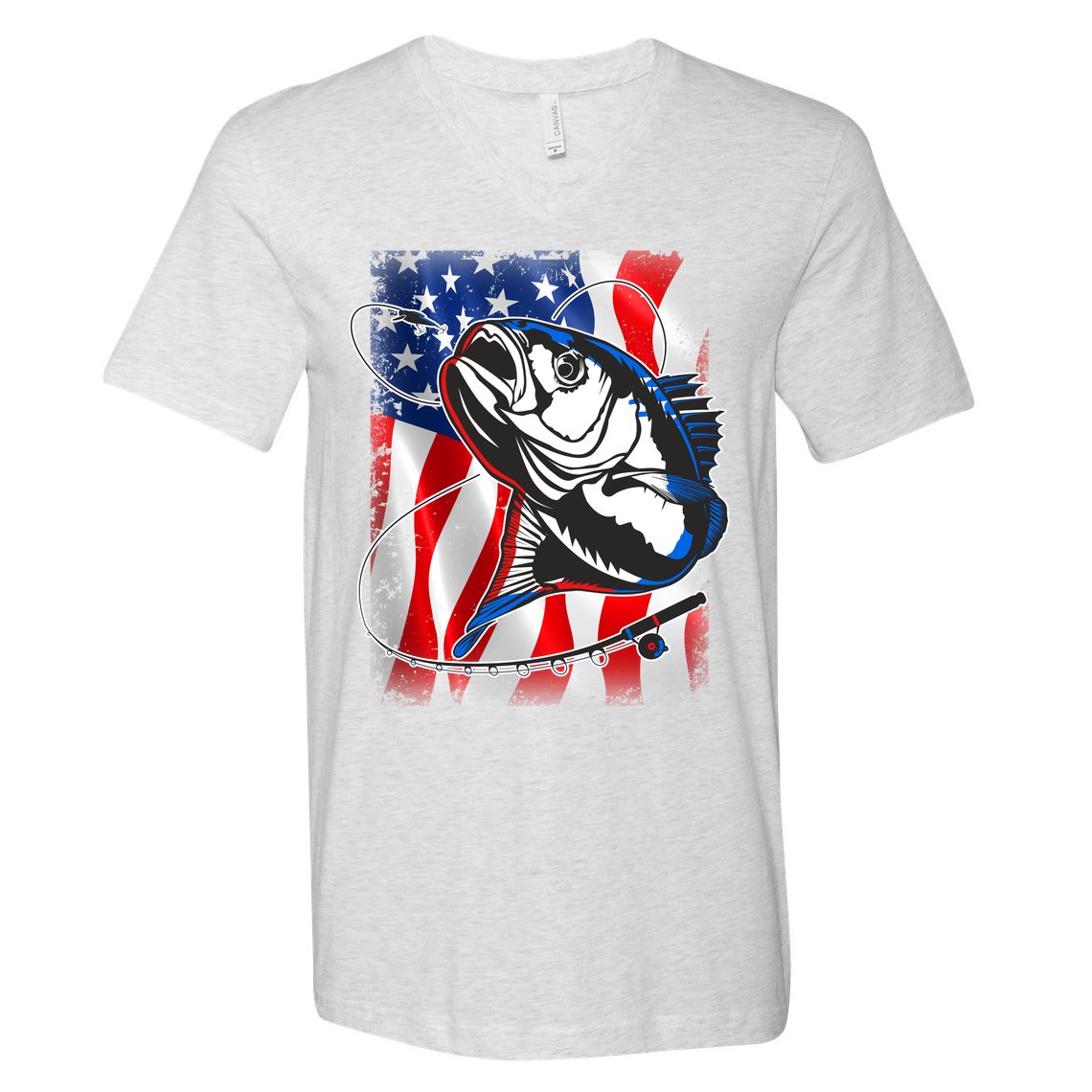 American USA Flag Bass Fishing Fan V-Neck T-Shirt