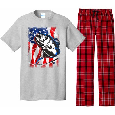 American USA Flag Bass Fishing Fan Pajama Set