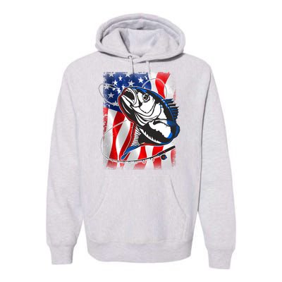 American USA Flag Bass Fishing Fan Premium Hoodie