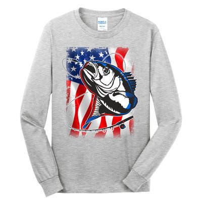 American USA Flag Bass Fishing Fan Tall Long Sleeve T-Shirt