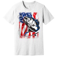 American USA Flag Bass Fishing Fan Premium T-Shirt