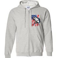 American USA Flag Bass Fishing Fan Full Zip Hoodie