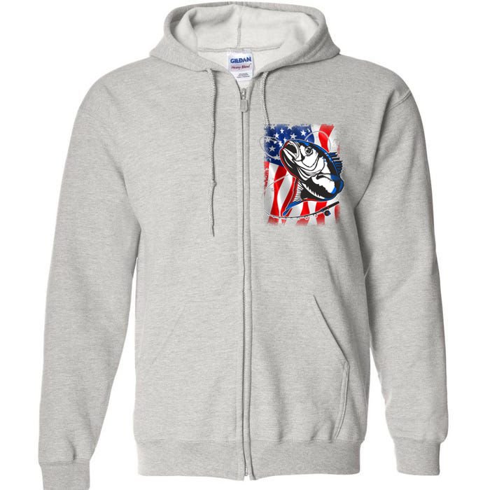 American USA Flag Bass Fishing Fan Full Zip Hoodie