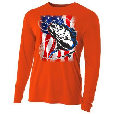 American USA Flag Bass Fishing Fan Cooling Performance Long Sleeve Crew