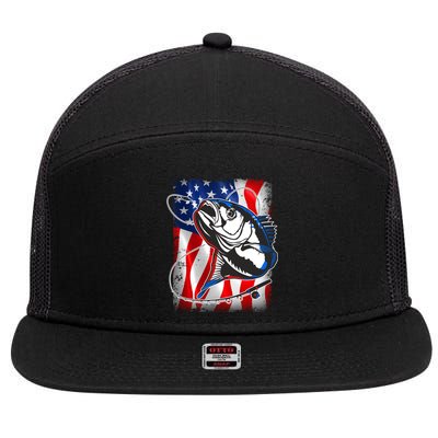 American USA Flag Bass Fishing Fan 7 Panel Mesh Trucker Snapback Hat