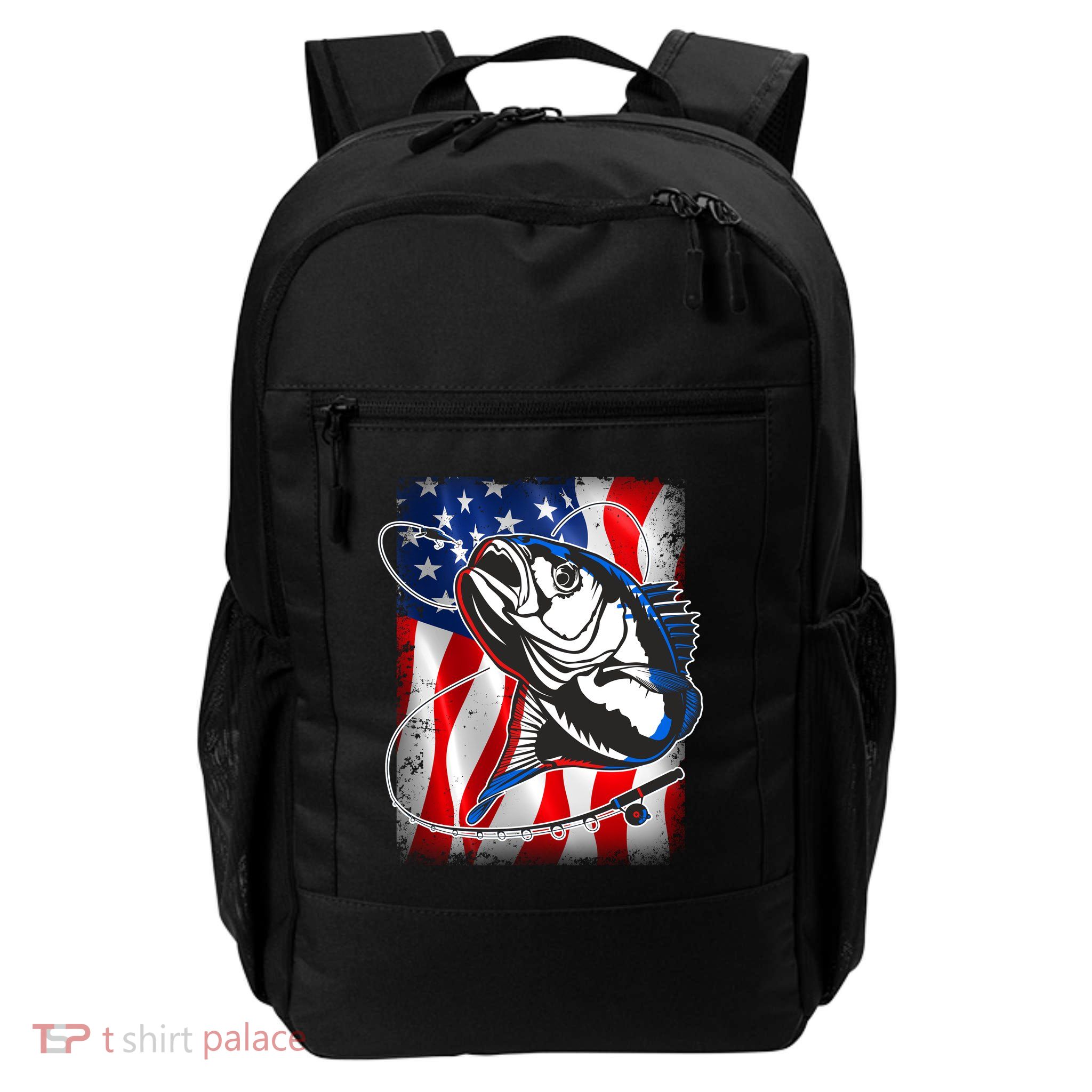 American USA Flag Bass Fishing Fan Backpack