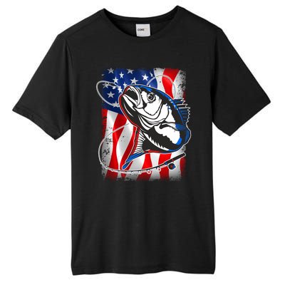 American USA Flag Bass Fishing Fan Tall Fusion ChromaSoft Performance T-Shirt