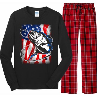 American USA Flag Bass Fishing Fan Long Sleeve Pajama Set