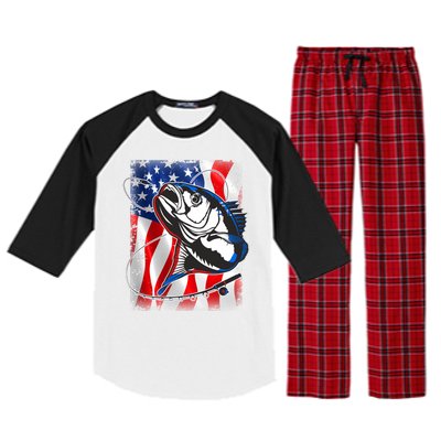 American USA Flag Bass Fishing Fan Raglan Sleeve Pajama Set