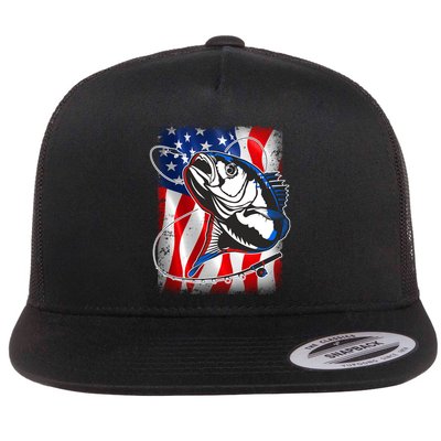 American USA Flag Bass Fishing Fan Flatbill Hat
