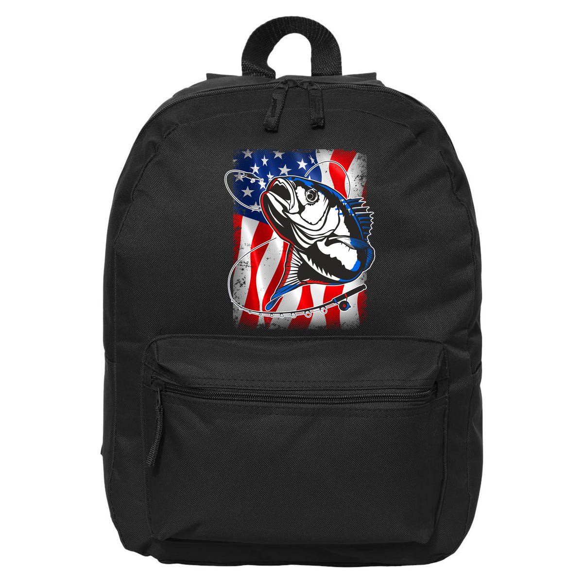 American USA Flag Bass Fishing Fan 16 in Basic Backpack