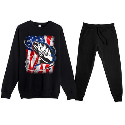 American USA Flag Bass Fishing Fan Premium Crewneck Sweatsuit Set