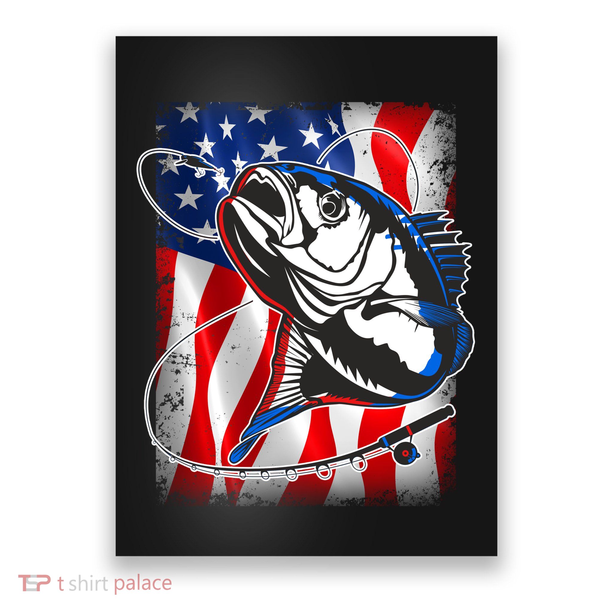 American USA Flag Bass Fishing Fan Poster