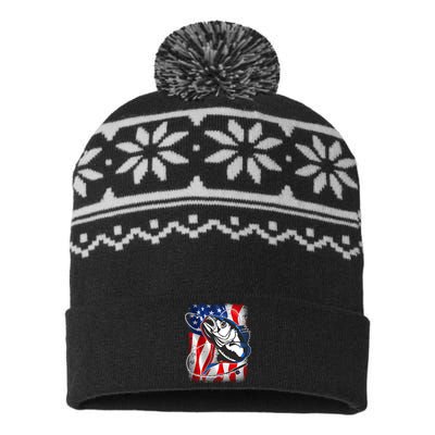 American USA Flag Bass Fishing Fan USA-Made Snowflake Beanie