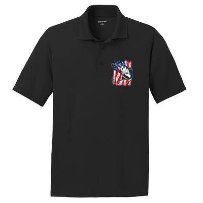 American USA Flag Bass Fishing Fan PosiCharge RacerMesh Polo