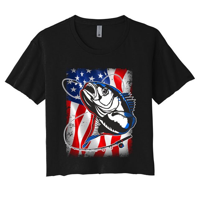 American USA Flag Bass Fishing Fan Crop Top