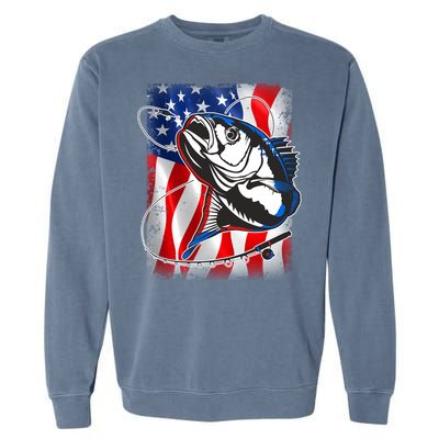 American USA Flag Bass Fishing Fan Garment-Dyed Sweatshirt