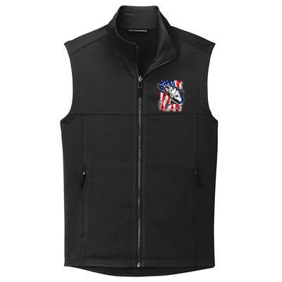 American USA Flag Bass Fishing Fan Collective Smooth Fleece Vest