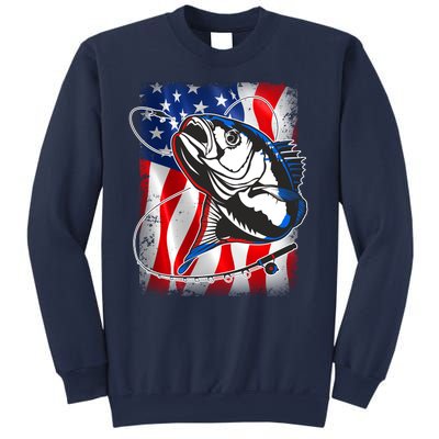 American USA Flag Bass Fishing Fan Sweatshirt