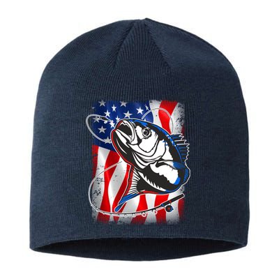 American USA Flag Bass Fishing Fan Sustainable Beanie