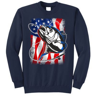 American USA Flag Bass Fishing Fan Tall Sweatshirt