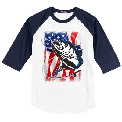 American USA Flag Bass Fishing Fan Baseball Sleeve Shirt