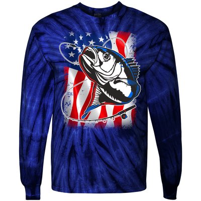 American USA Flag Bass Fishing Fan Tie-Dye Long Sleeve Shirt