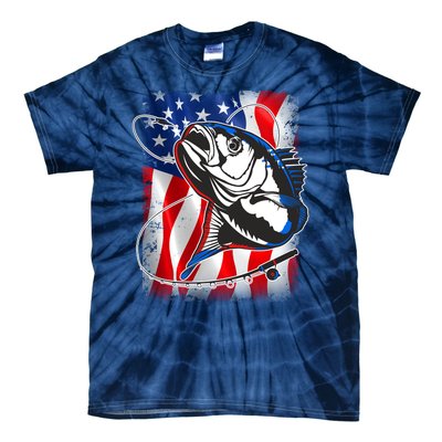 American USA Flag Bass Fishing Fan Tie-Dye T-Shirt