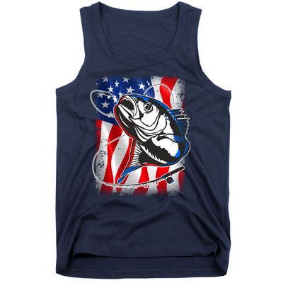 American USA Flag Bass Fishing Fan Tank Top