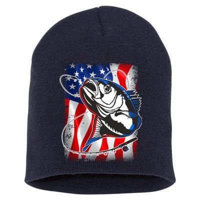 American USA Flag Bass Fishing Fan Short Acrylic Beanie