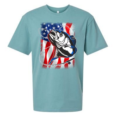 American USA Flag Bass Fishing Fan Sueded Cloud Jersey T-Shirt