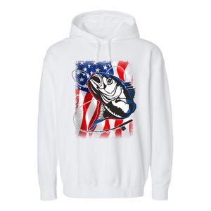 American USA Flag Bass Fishing Fan Garment-Dyed Fleece Hoodie