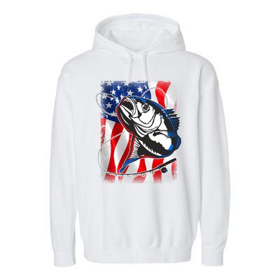 American USA Flag Bass Fishing Fan Garment-Dyed Fleece Hoodie