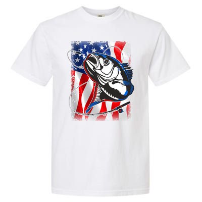 American USA Flag Bass Fishing Fan Garment-Dyed Heavyweight T-Shirt