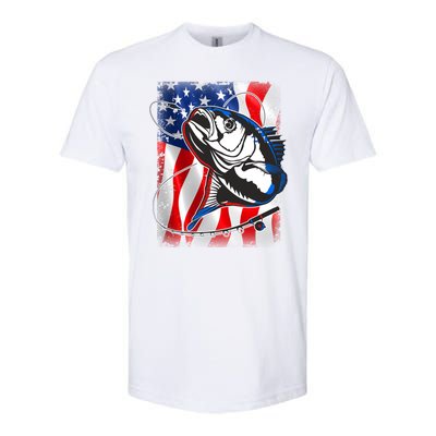 American USA Flag Bass Fishing Fan Softstyle® CVC T-Shirt