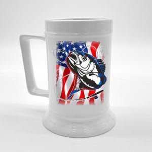 American USA Flag Bass Fishing Fan Beer Stein