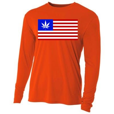 American USA Weed Flag Cooling Performance Long Sleeve Crew