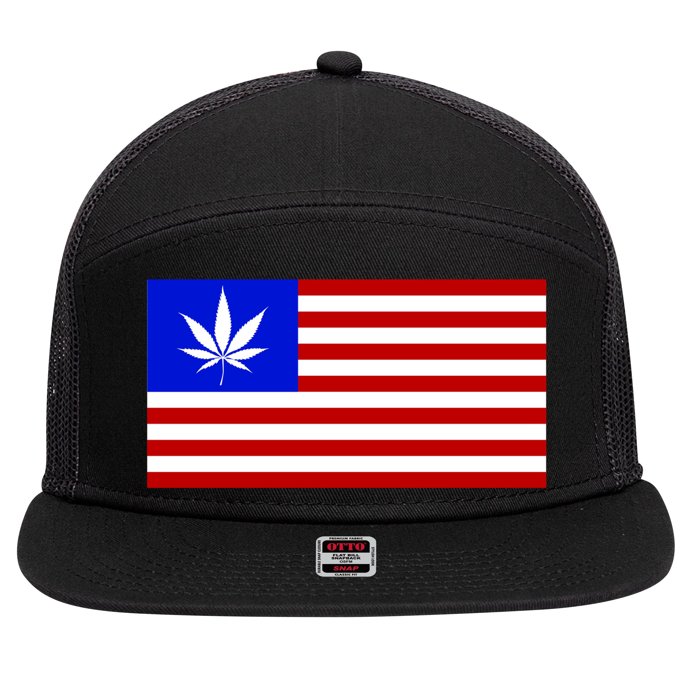 American USA Weed Flag 7 Panel Mesh Trucker Snapback Hat