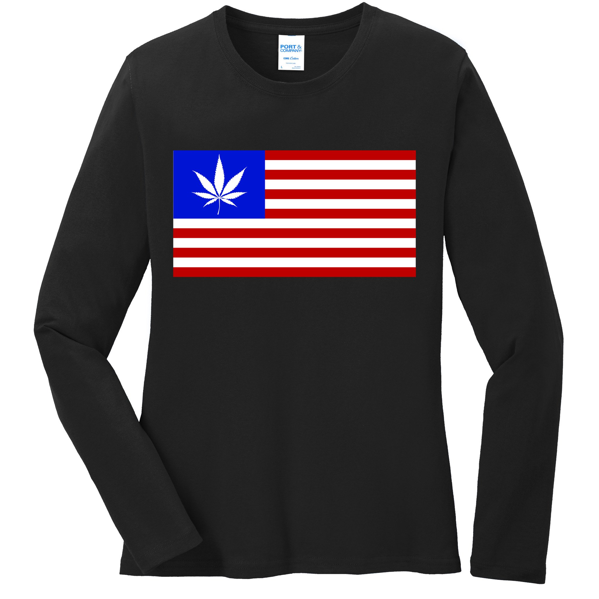 American USA Weed Flag Ladies Long Sleeve Shirt